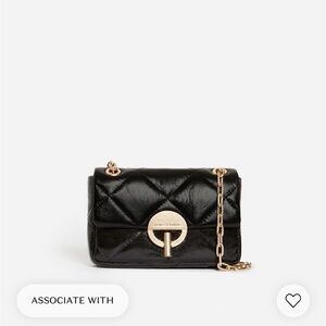 Vanessa Bruno Black Quilted Moon Mini Bag with Gold Chain